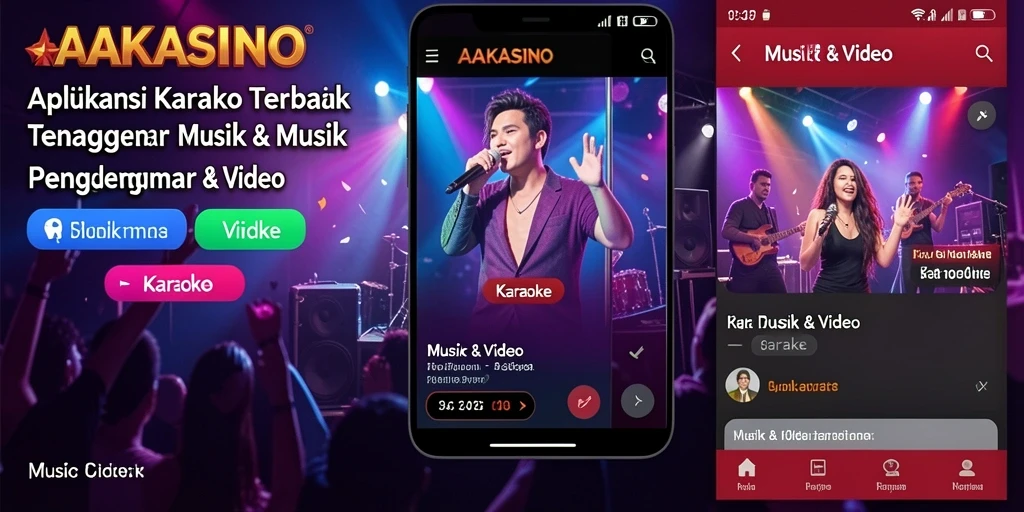 Tampilan antarmuka aplikasi AAKASINO dengan fitur karaoke yang menarik.
