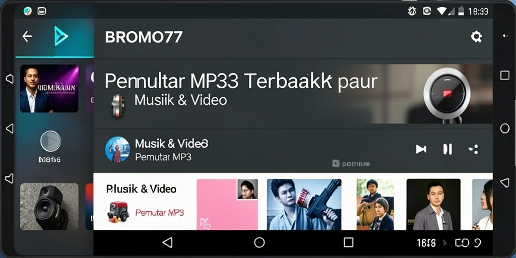 Tampilan antarmuka BROMO77 dengan fungsi Pemutar MP3 yang intuitif.