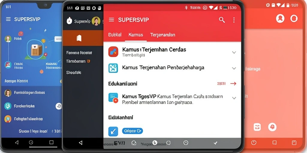 Tampilan antarmuka aplikasi Kamus Terjemahan SUPERSVIP yang mudah digunakan.